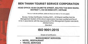 BenThanh Tourist đạt chứng nhận ISO 9001:2015